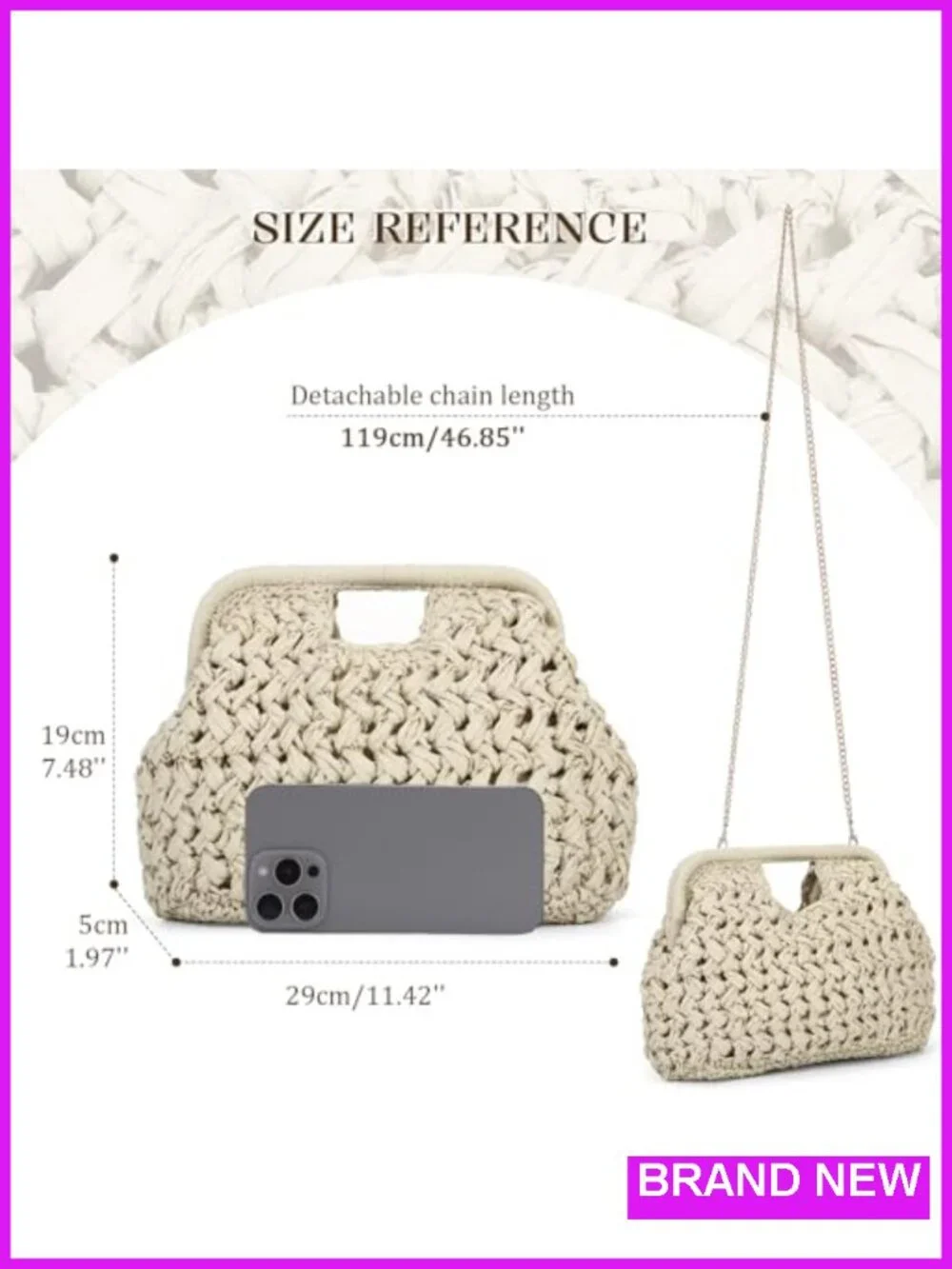 Straw Clutch Purse Women Beach Woven Bag Top Handle Crossbody Vacation Holiday